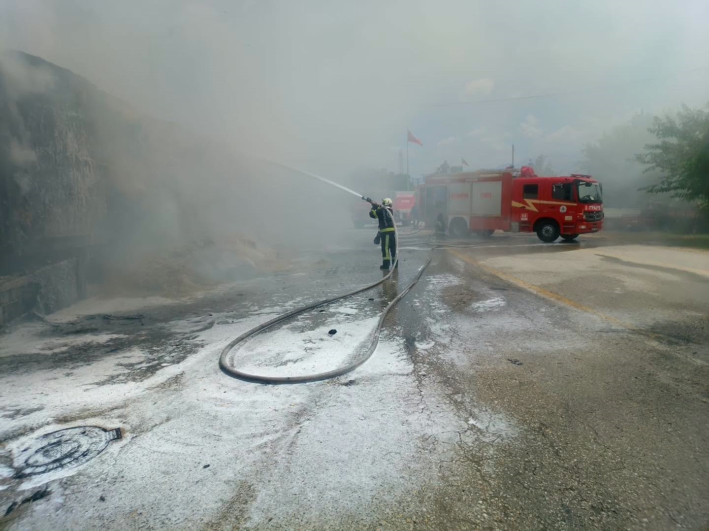 Sarayköy’de saman yüklü tır alev alev yandı
