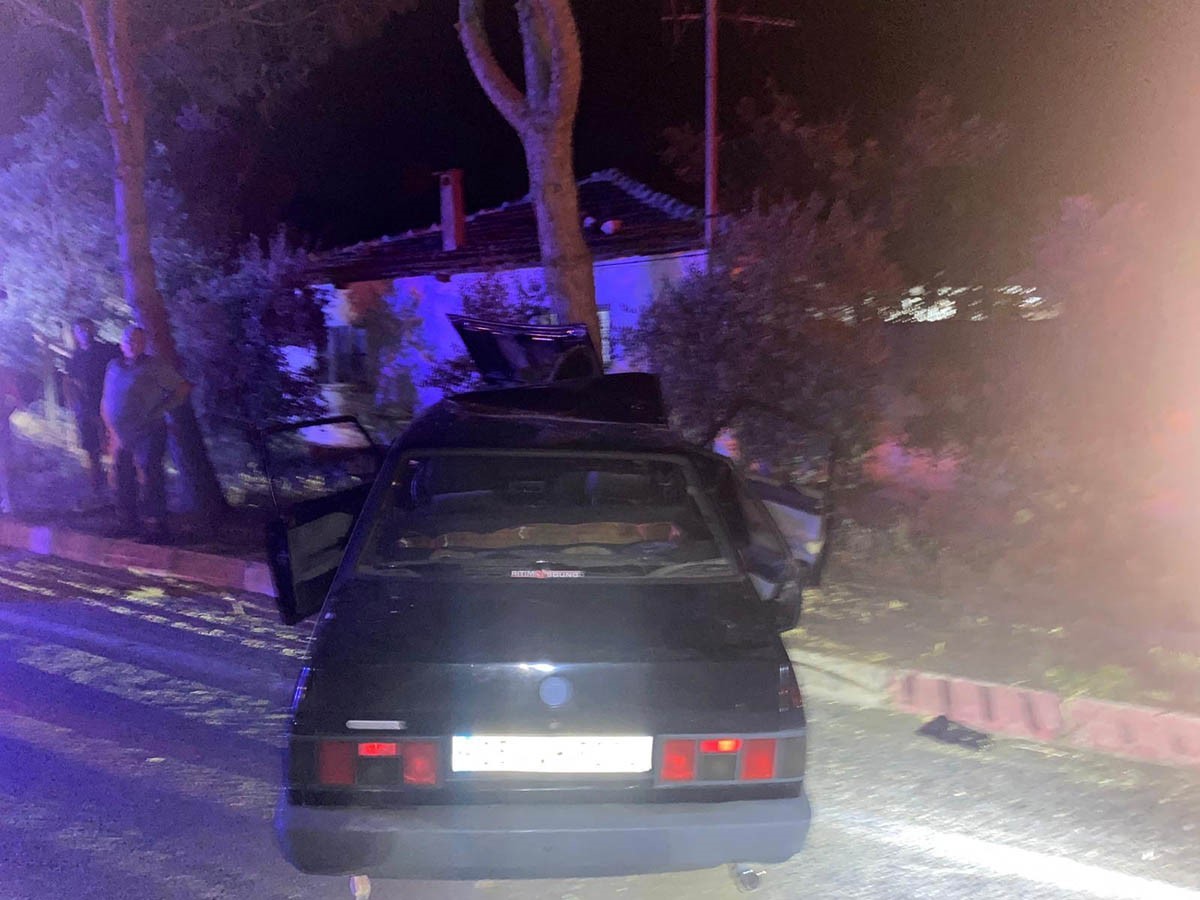 Sokak köpeğinden kaçmak isteyen otomobil ağaca çarptı: 1’i ağır 2 yaralı