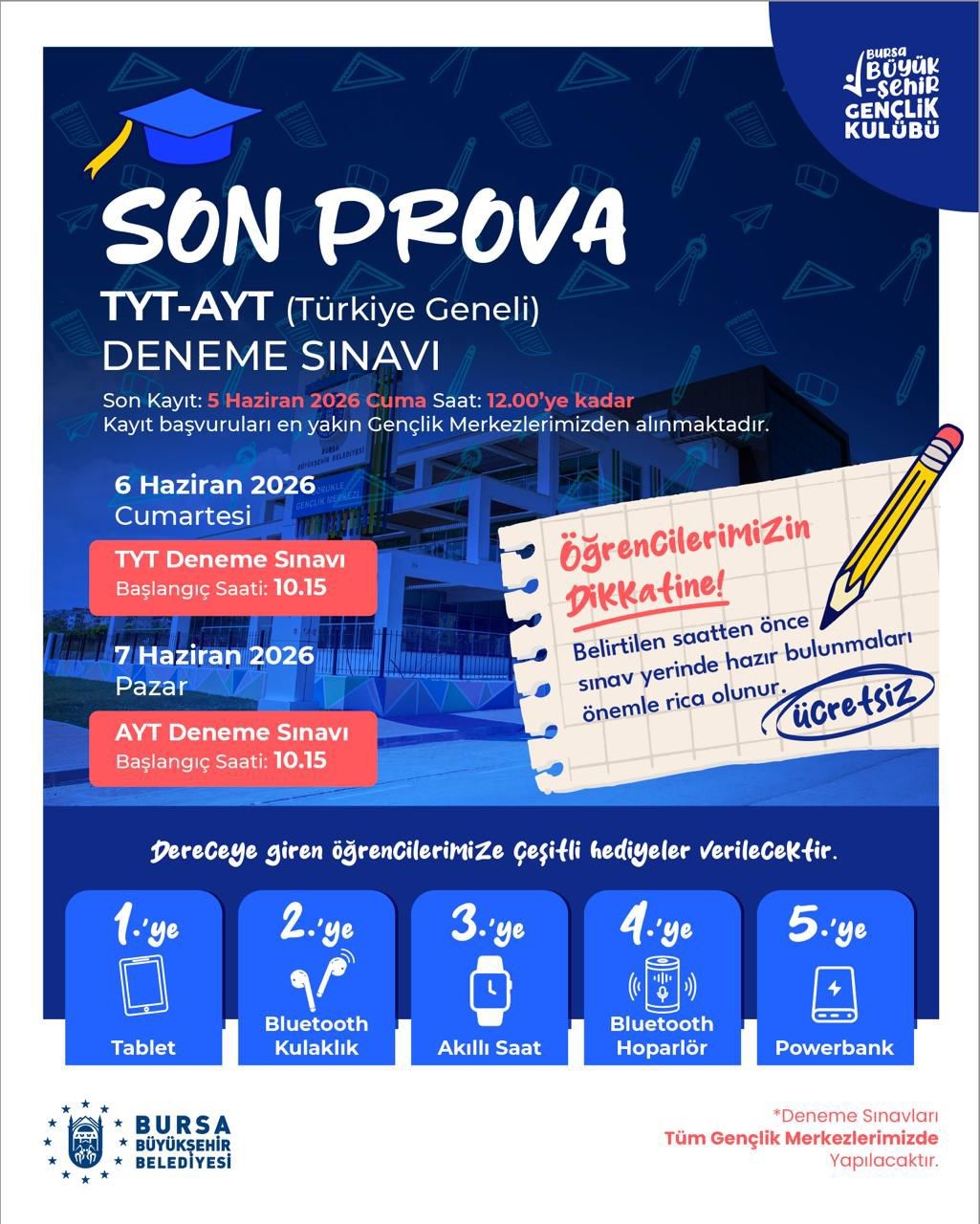 Üniversite adayları için deneme sınavı
