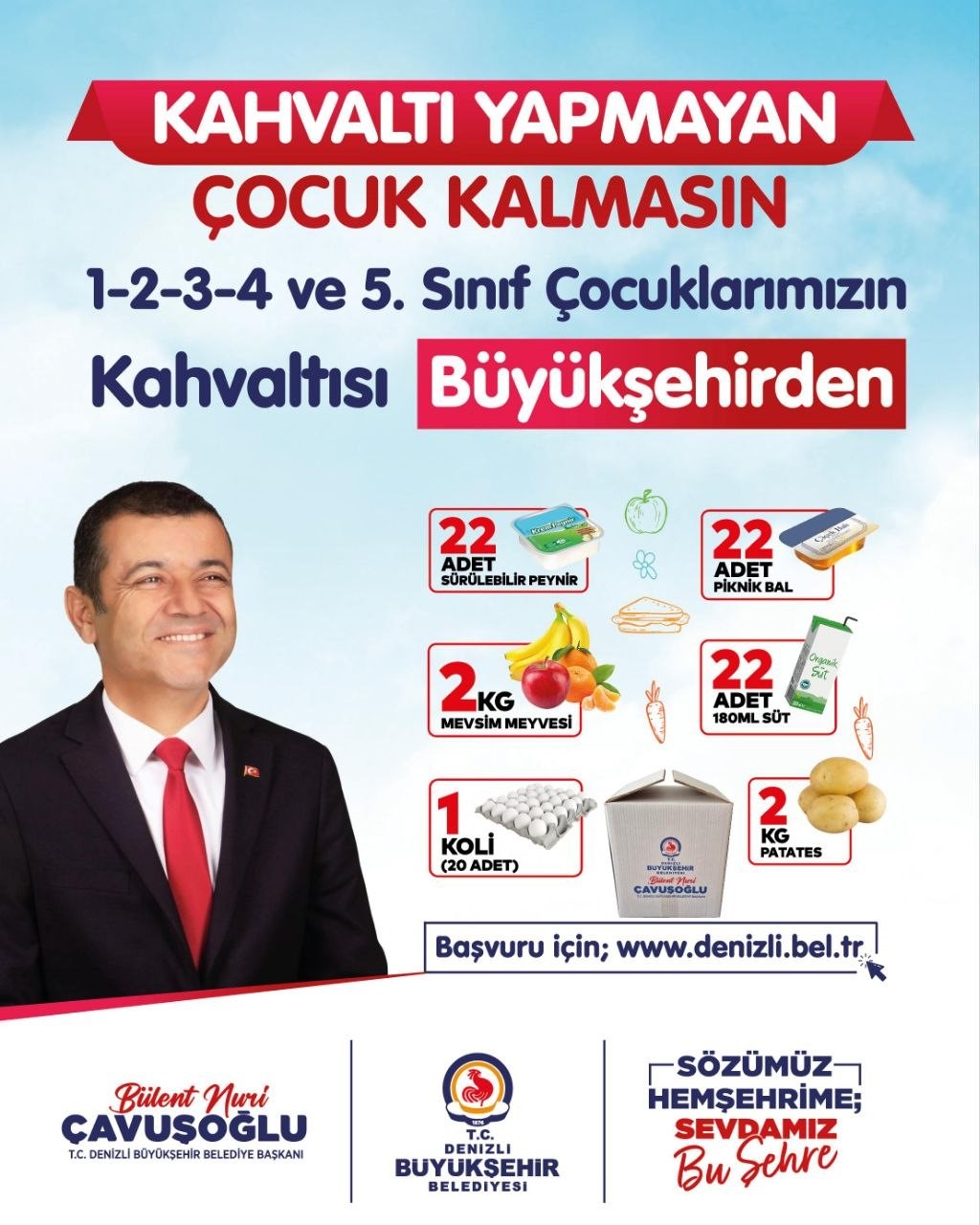 Denizli Büyükşehir’in beslenme desteğine 5. sınıflar da dahil edildi