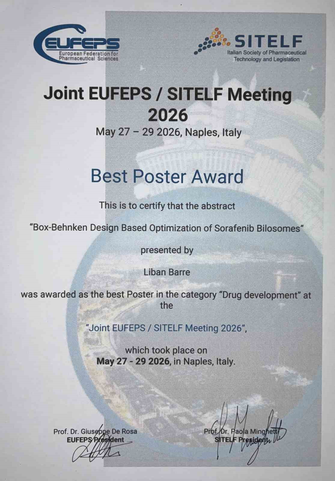 Anadolu Üniversitesine Napoli’den ’En İyi Poster’ ödülü