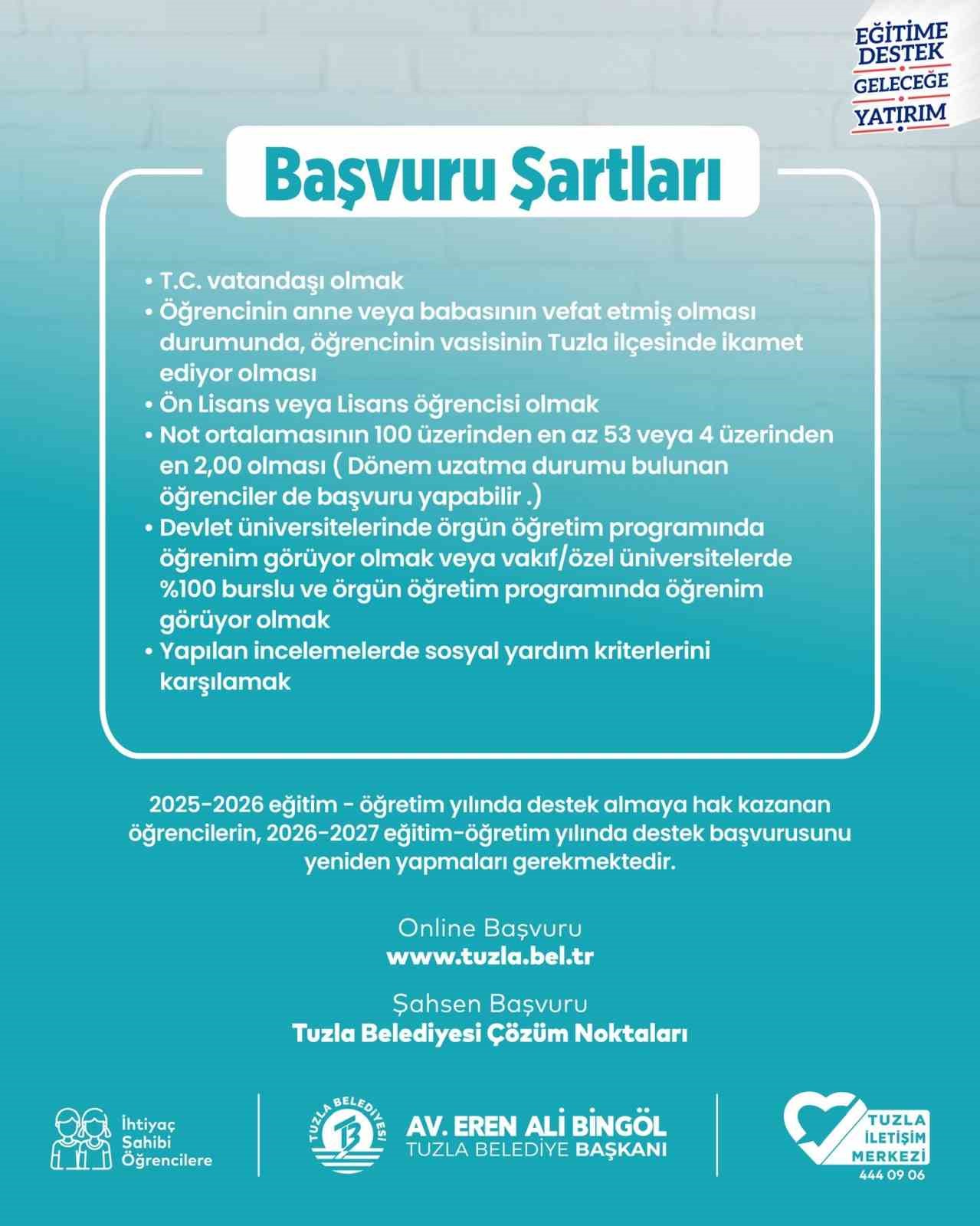 Tuzla Belediyesi&rsquo;nden &uuml;niversiteli gen&ccedil;lerin ailelerine eğitim desteği