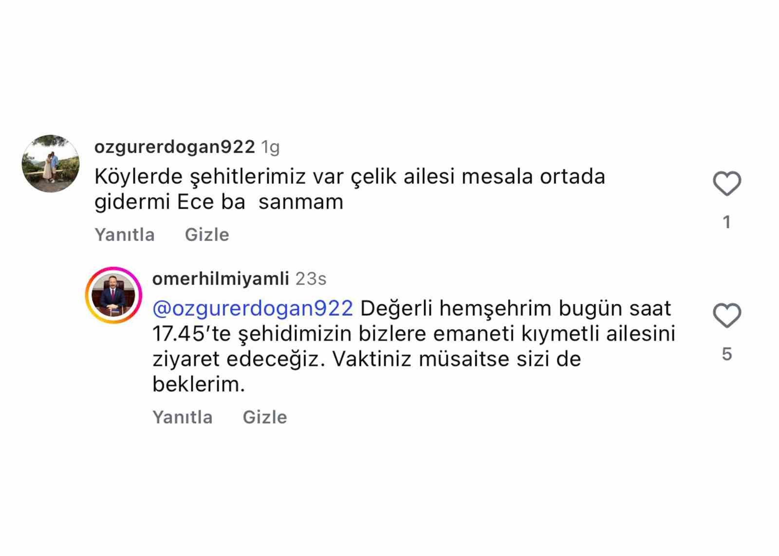 Vali Yamlı, Şehit yakınının mesajına kayıtsız kalmadı; Aileyi evinde ziyaret etti