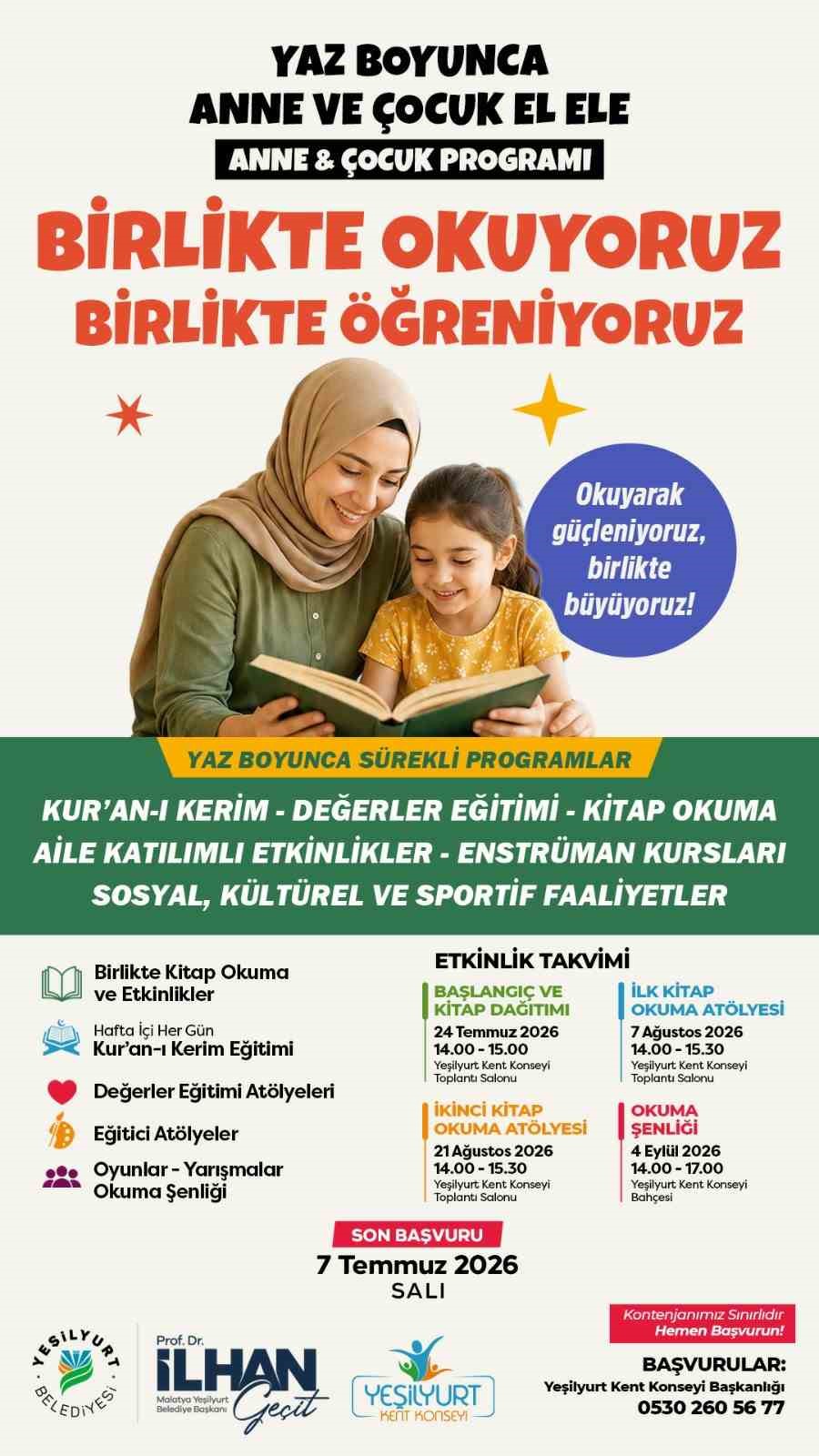Yeşilyurt’ta "Birlikte Okuyoruz, Birlikte Eğleniyoruz" etkinlikleri başlıyor