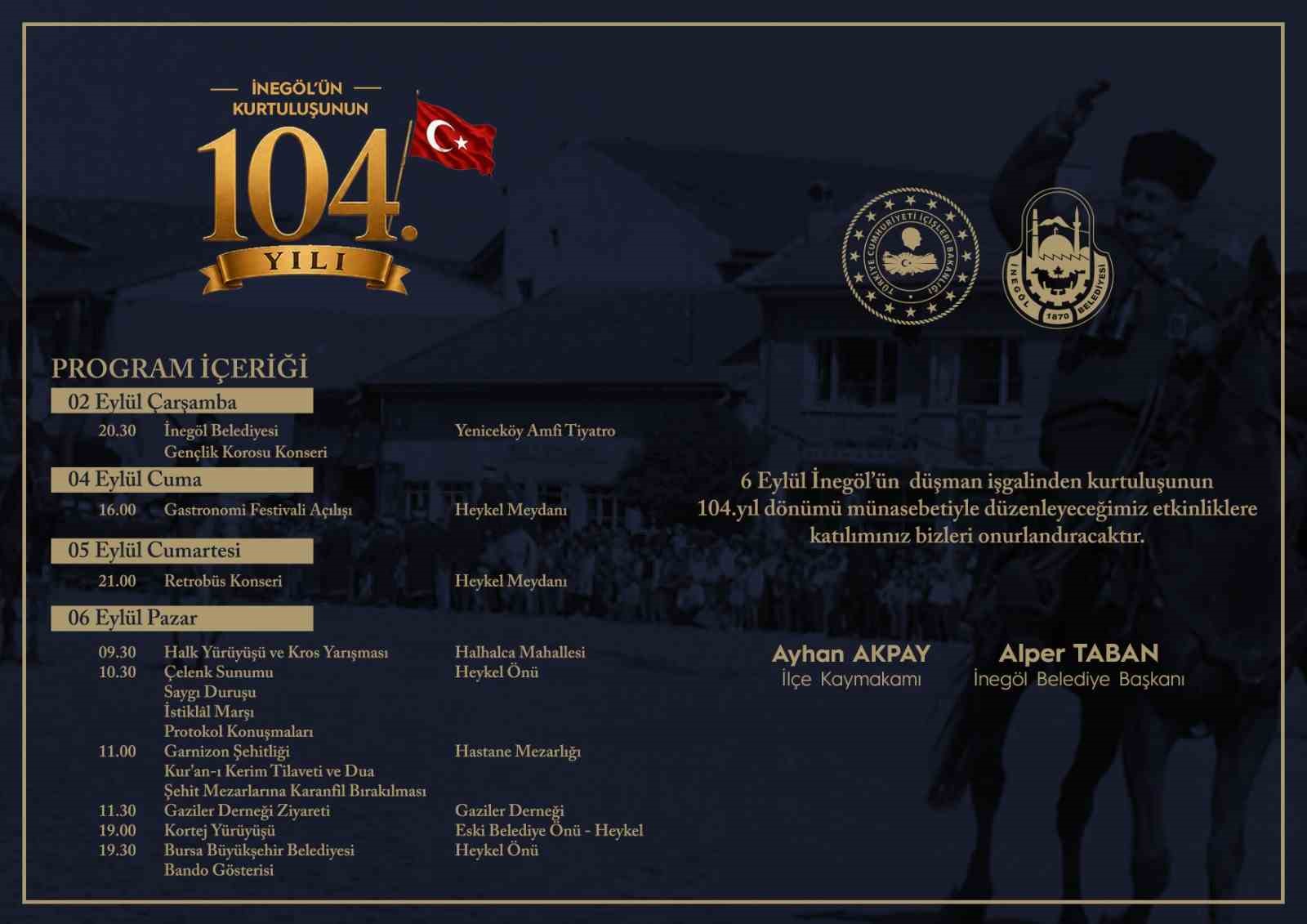 İnegöl’ün kurtuluşunun 104. yılı coşkuyla kutlanacak