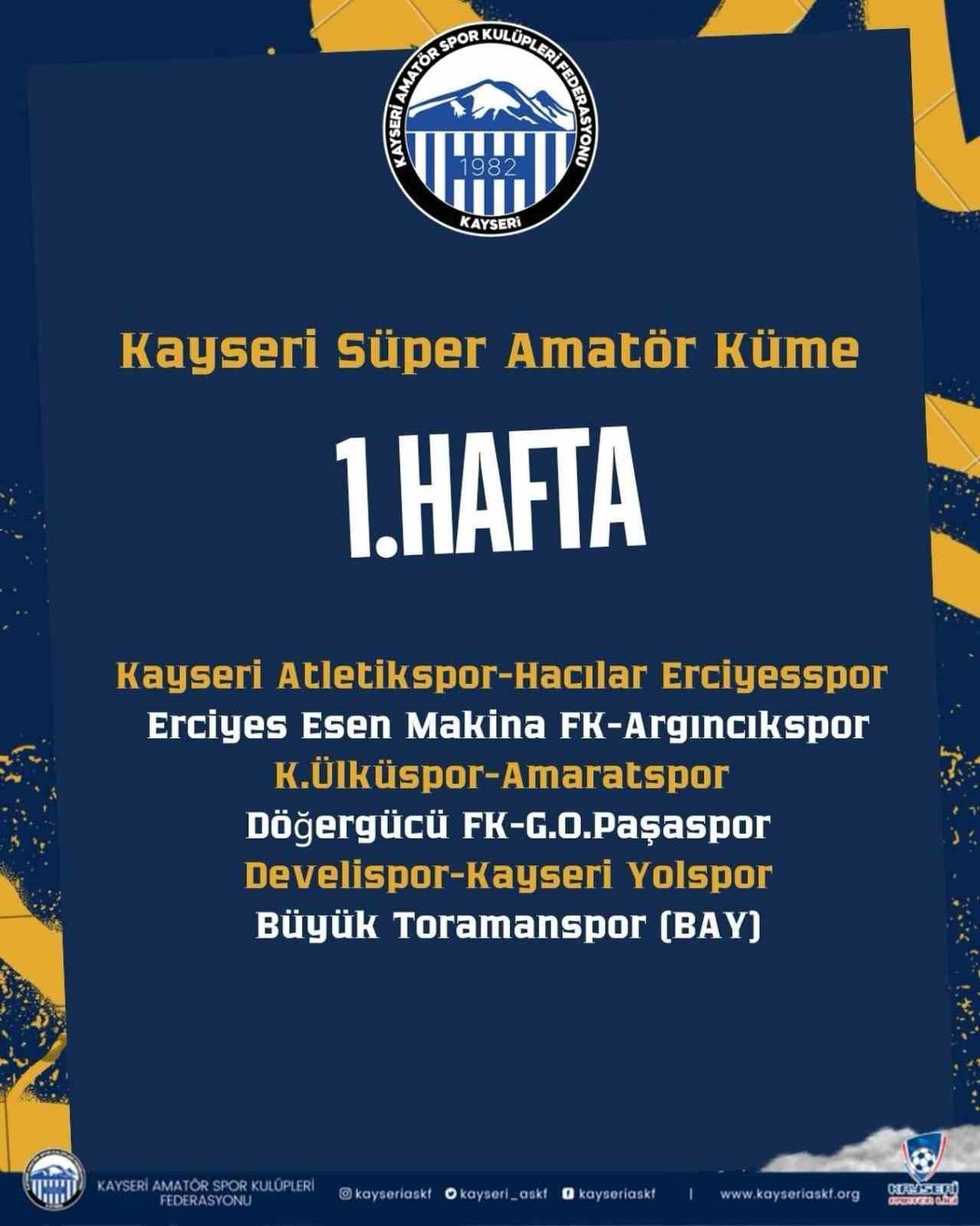 Kayseri S&uuml;per Amat&ouml;r K&uuml;me fikst&uuml;r&uuml; &ccedil;ekildi