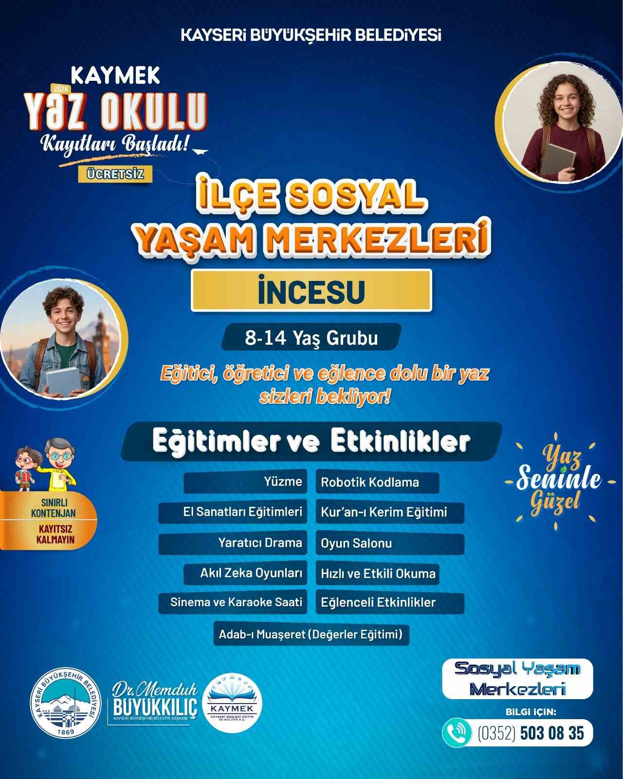 Büyükşehir KAYMEK’in ilçe sosyal yaşam merkezleri yaz okulu kayıtları başladı