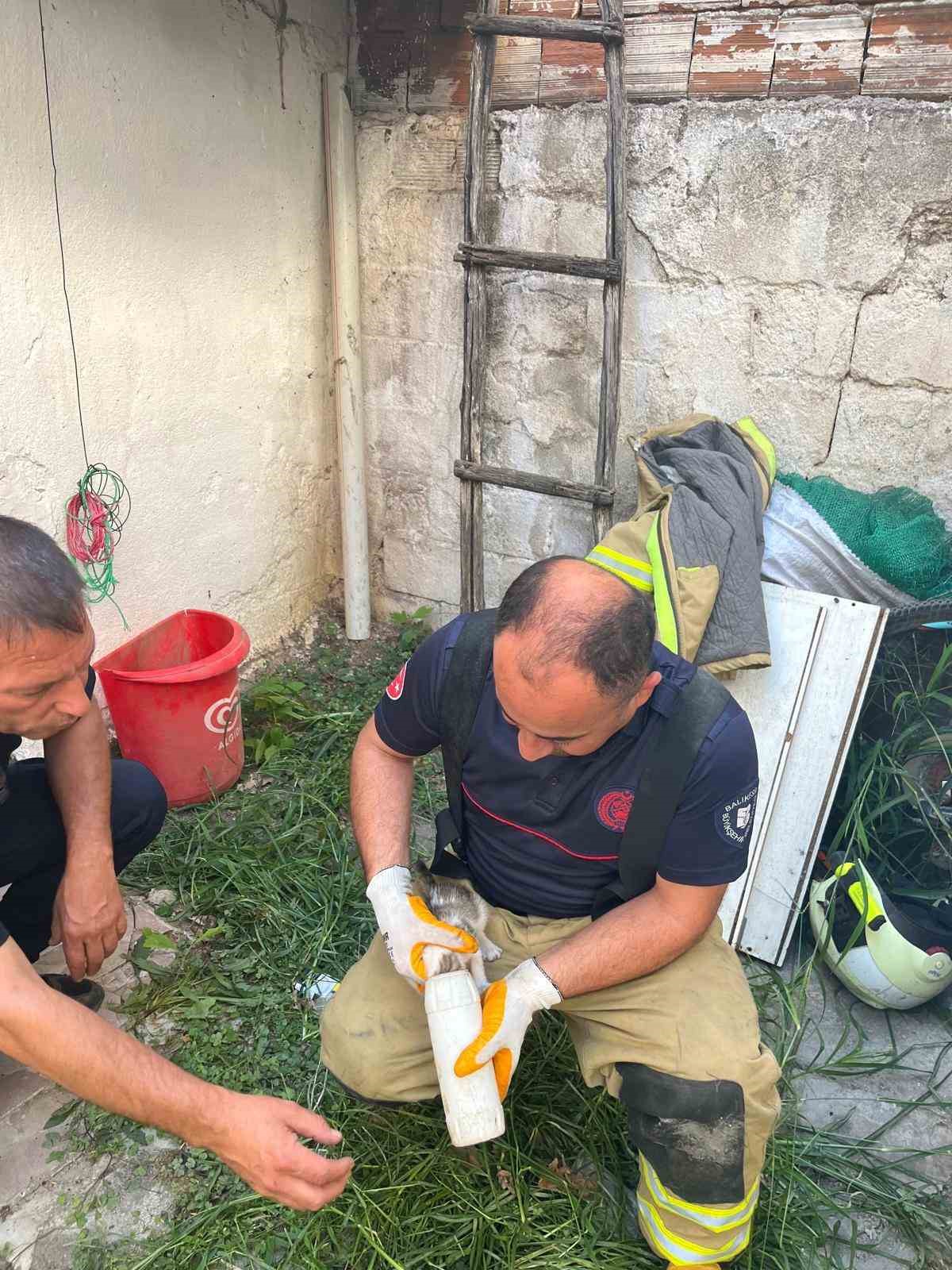 Erdek&rsquo;te iki bina arasına sıkışan yavru kedi kurtarıldı