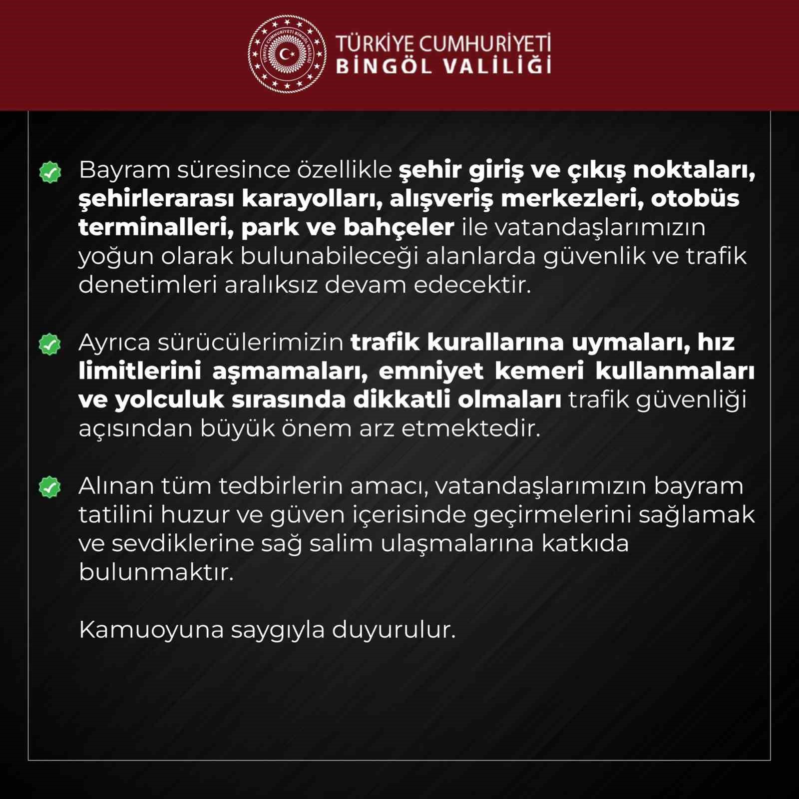 Bingöl’de Kurban Bayramı tedbirleri artırıldı
