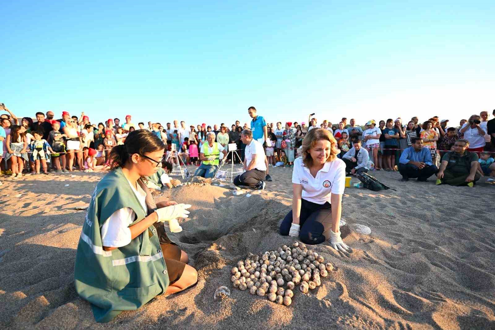 Antalya’da caretta caretta yavruları denizle buluştu