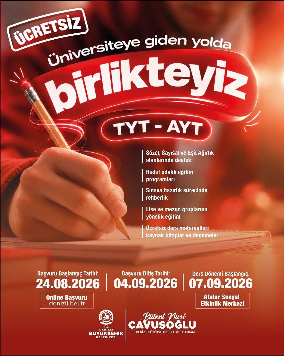 Denizli Büyükşehirden gençlere ücretsiz TYT-AYT kursu desteği
