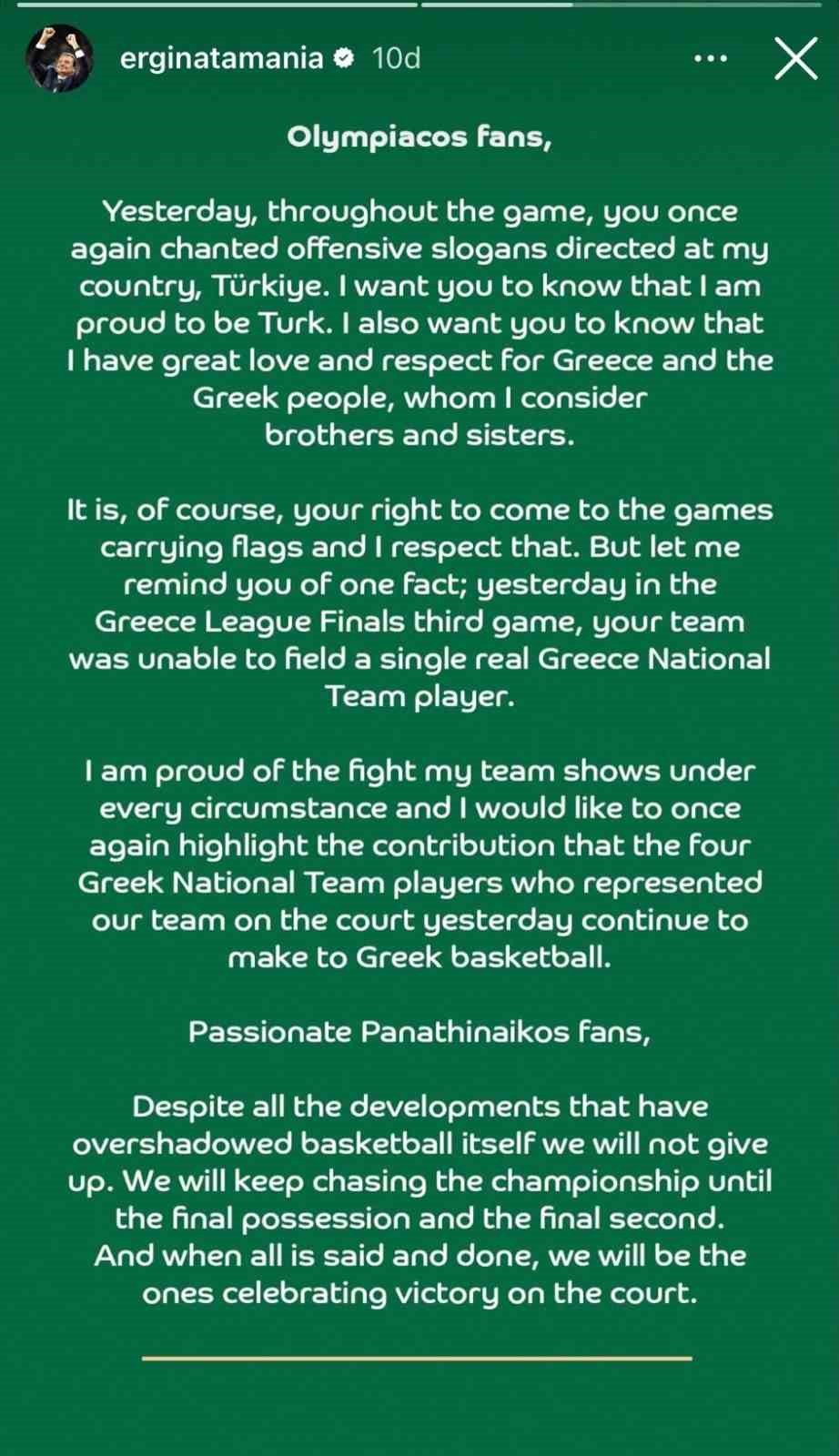 Ergin Ataman, Olimpiakos taraftarına cevap verdi
