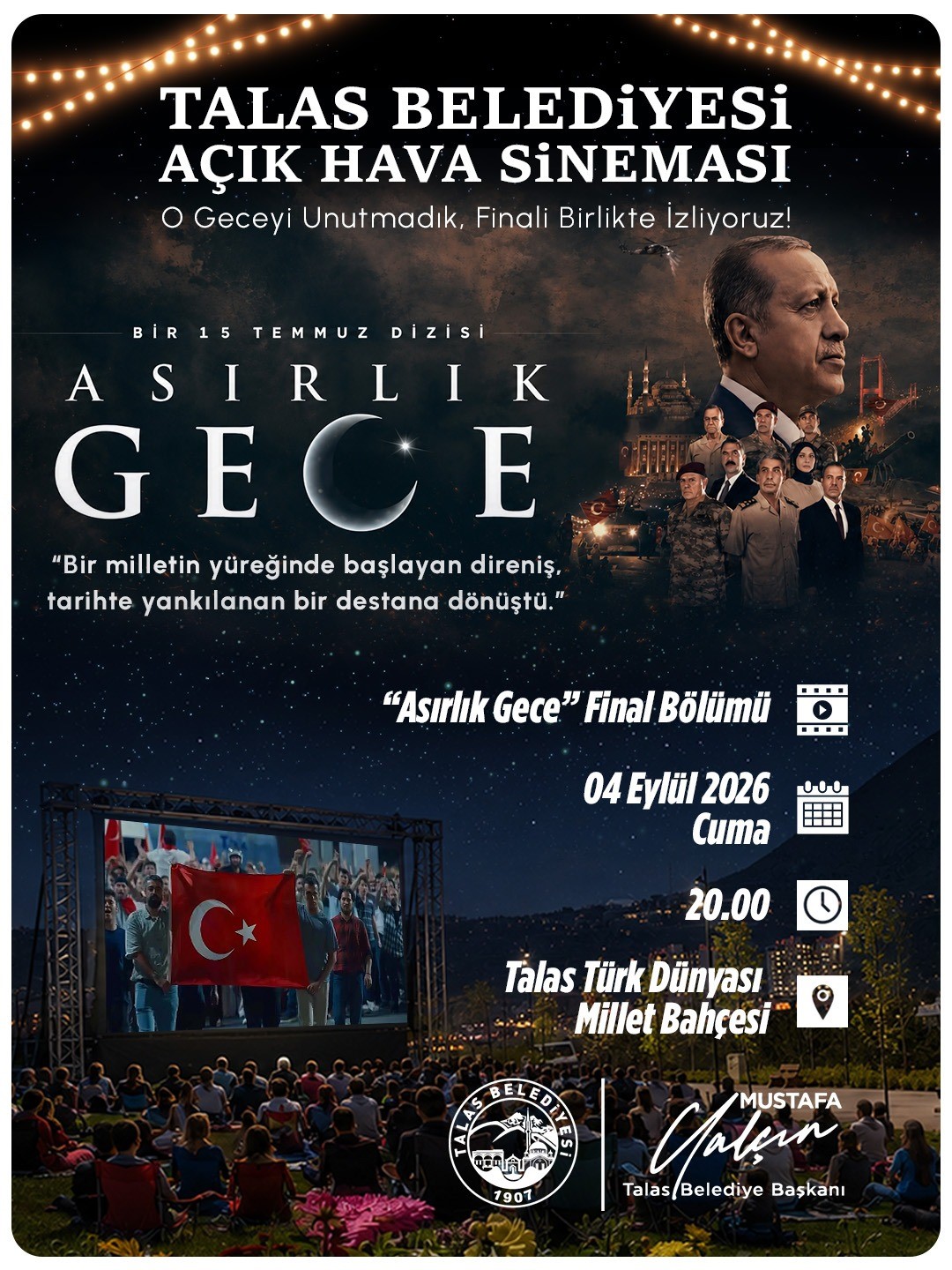 Talas’ta açık hava sinemasında ‘Asırlık Gece’ heyecanı