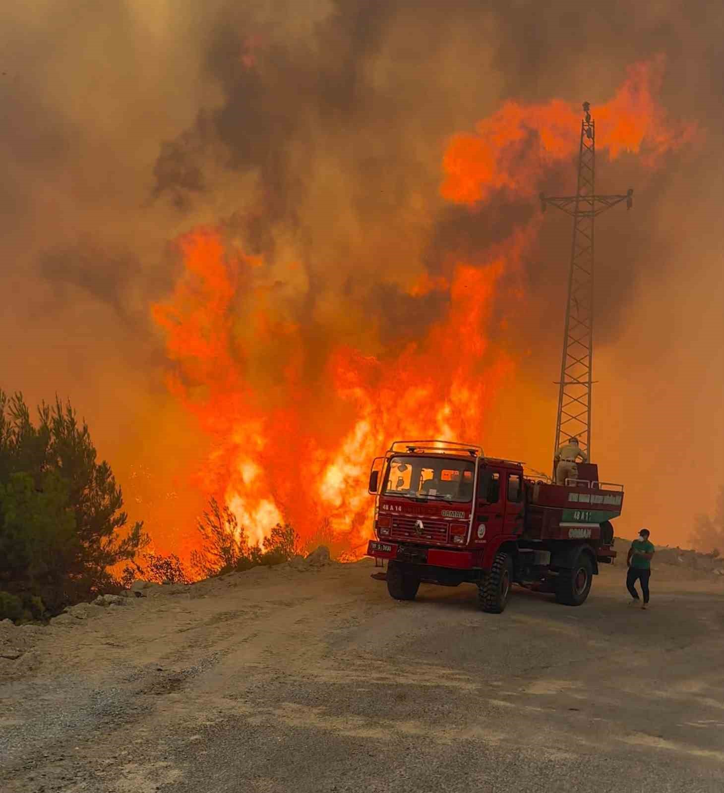&Ccedil;ine&rsquo;deki orman yangınına m&uuml;dahale s&uuml;r&uuml;yor