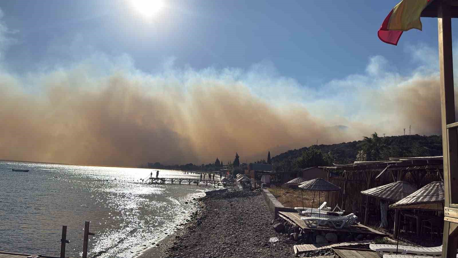 Ayvacık’taki orman yangınına müdahale sürüyor, sahildeki bazı işletmeler tahliye edildi