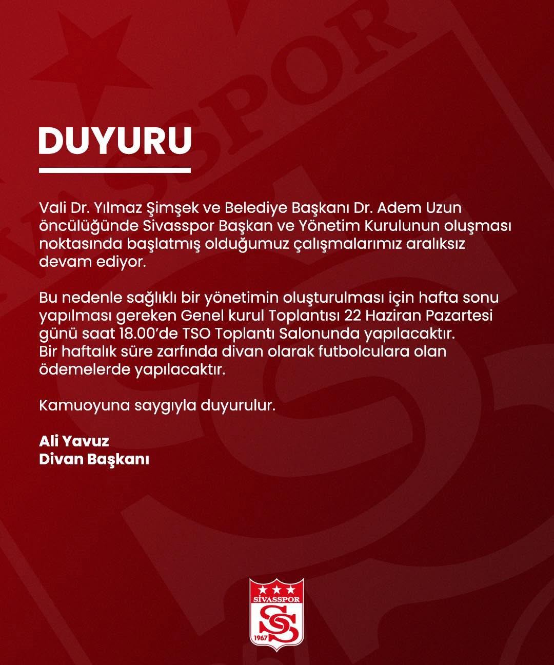 Sivasspor’da başkan adayı bulunamadı: Kongre ertelendi!