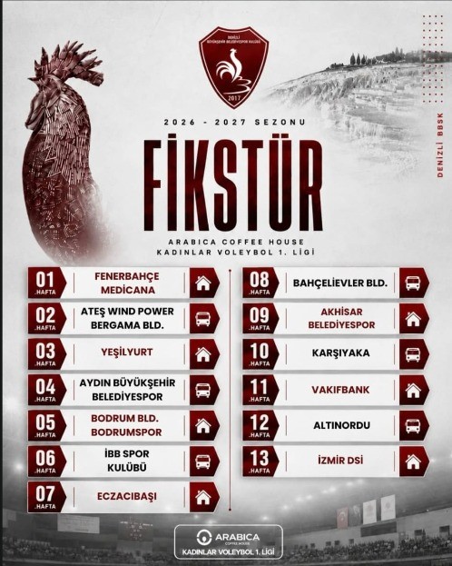 Denizli B&uuml;y&uuml;kşehir Belediyespor&rsquo;un fikst&uuml;r&uuml; belli oldu