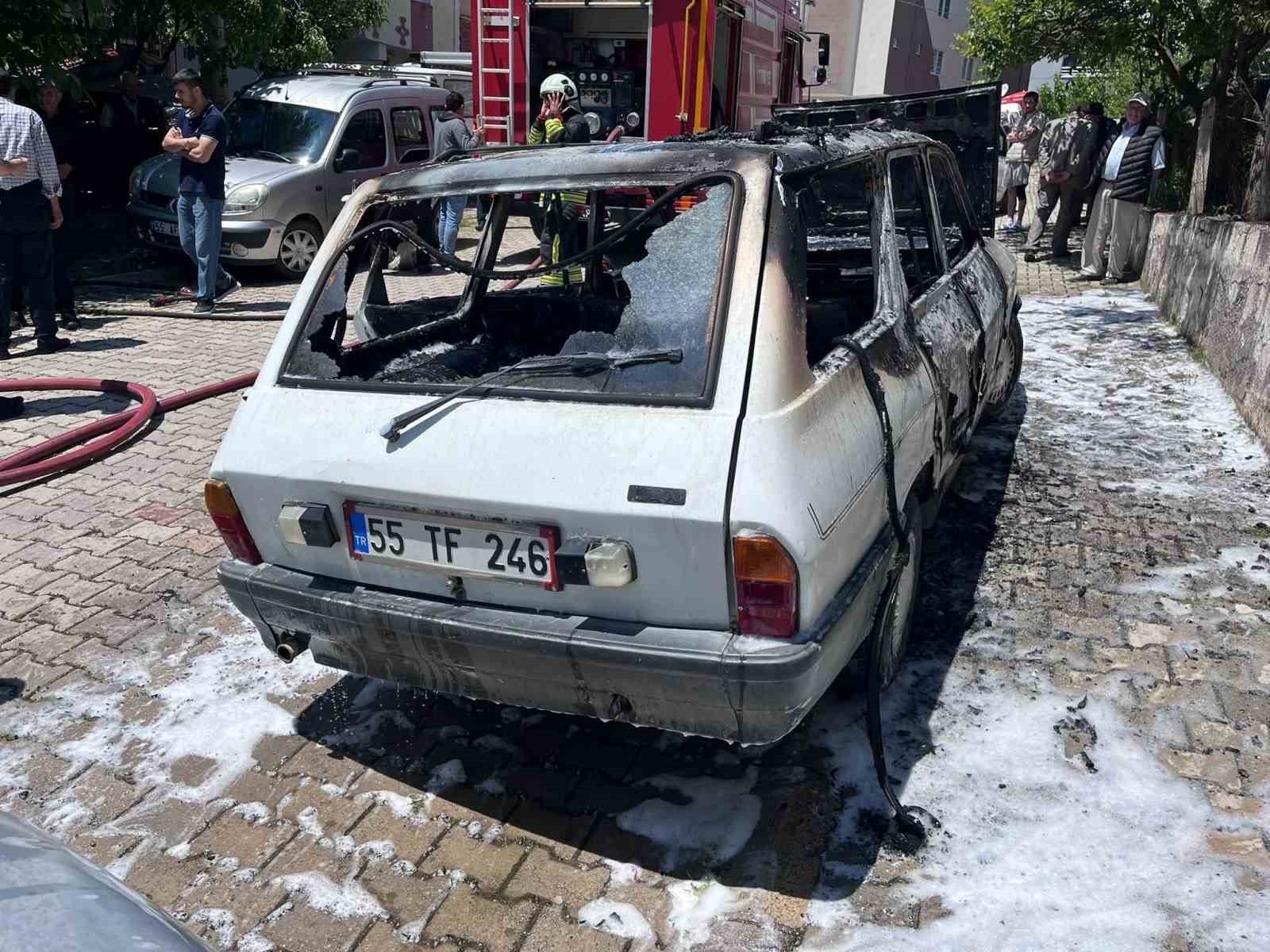 Park halindeki otomobil alevlere teslim oldu