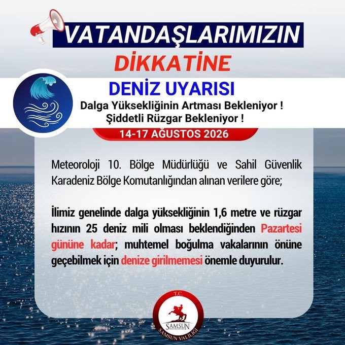 Samsun&rsquo;da 3 g&uuml;nl&uuml;k &lsquo;denize girilmeme&rsquo; uyarısı