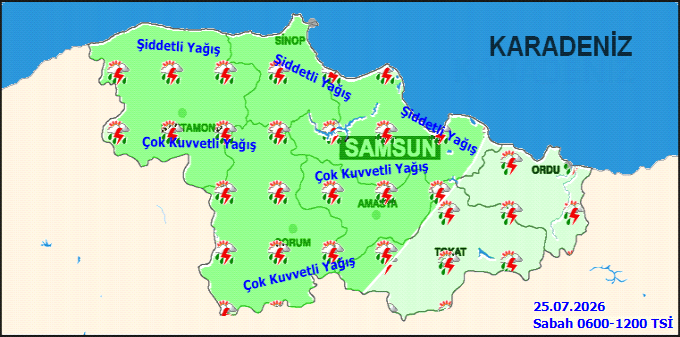 Samsun’da metrekareye 70,9 kilo yağış düştü