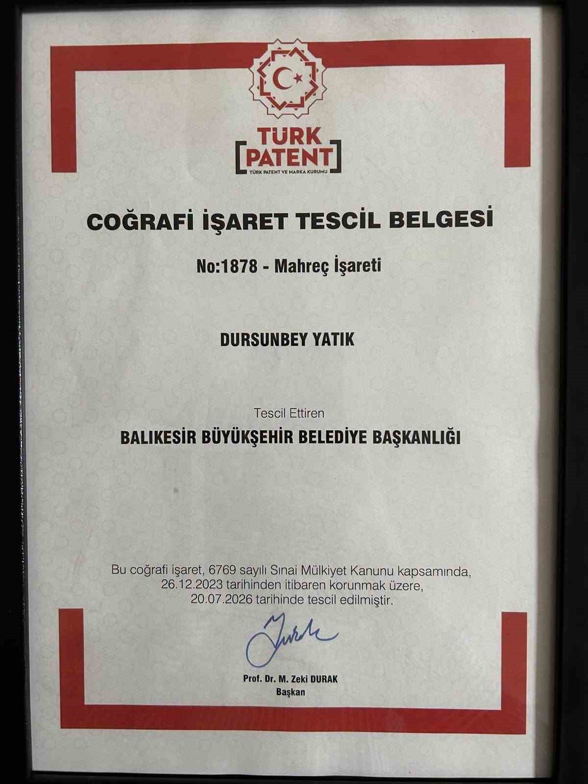 Dursunbey’in ilk coğrafi işaretli ürünü "Dursunbey Yatık" tescillendi