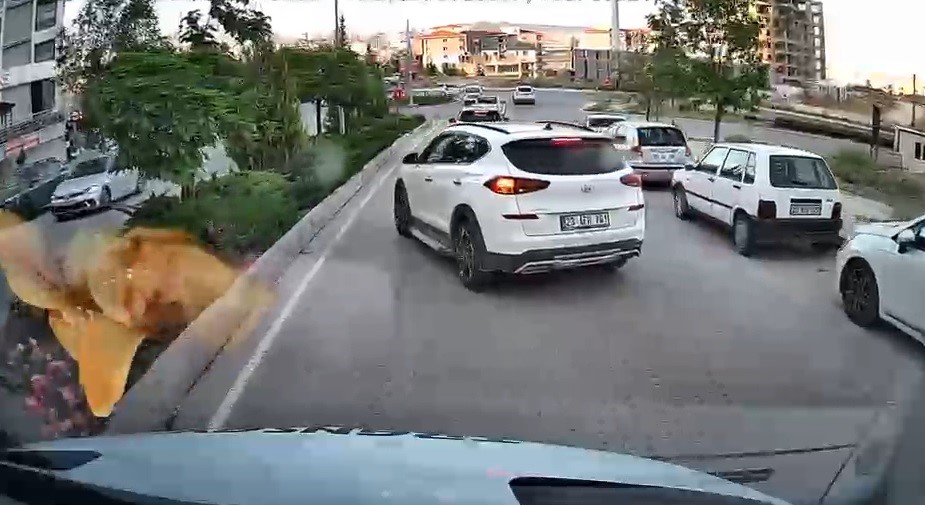 Trafikte yol kesip tepki gösteren sürücü kamerada