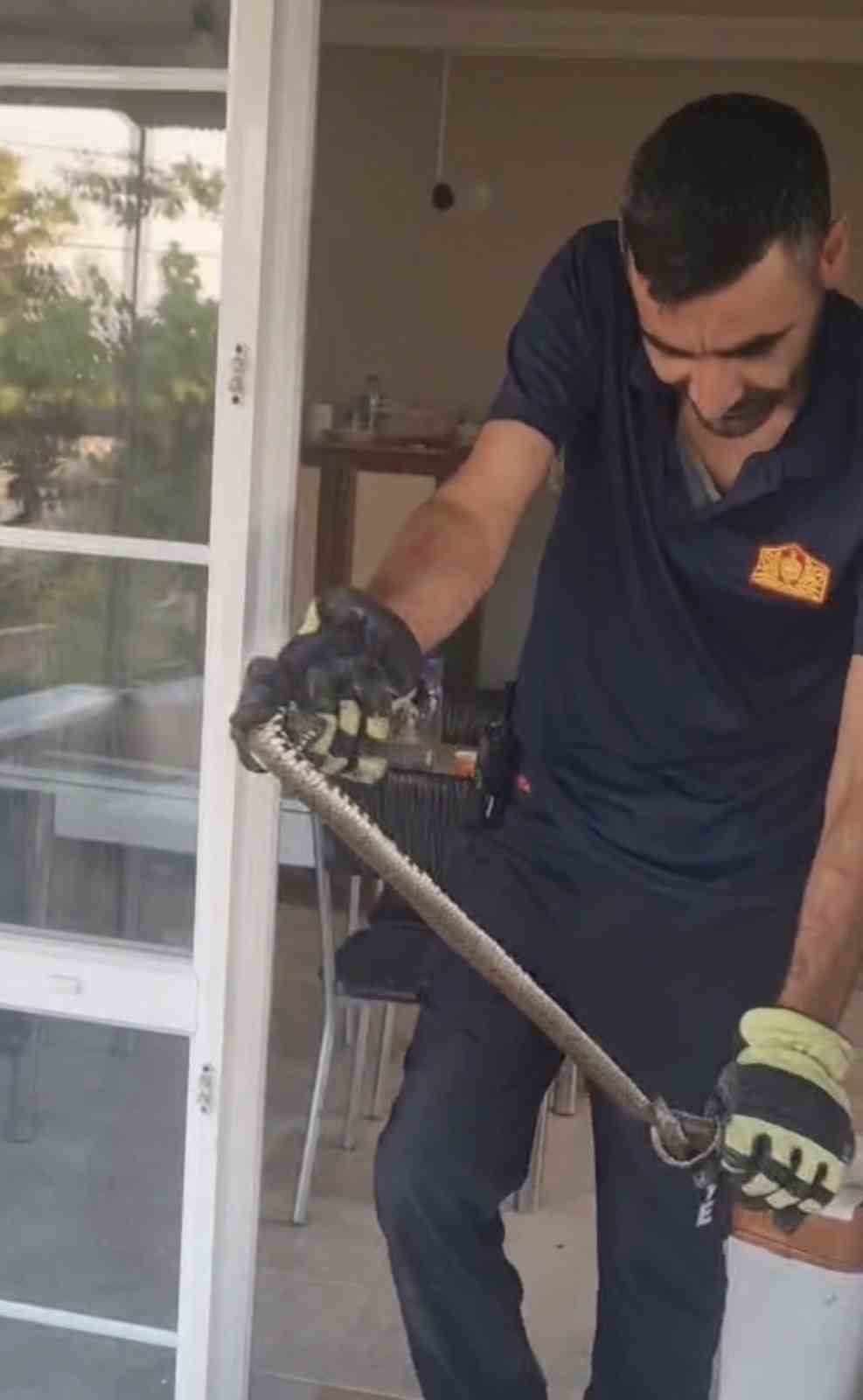 Eve giren yılanı itfaiye ekipleri çıkarttı
