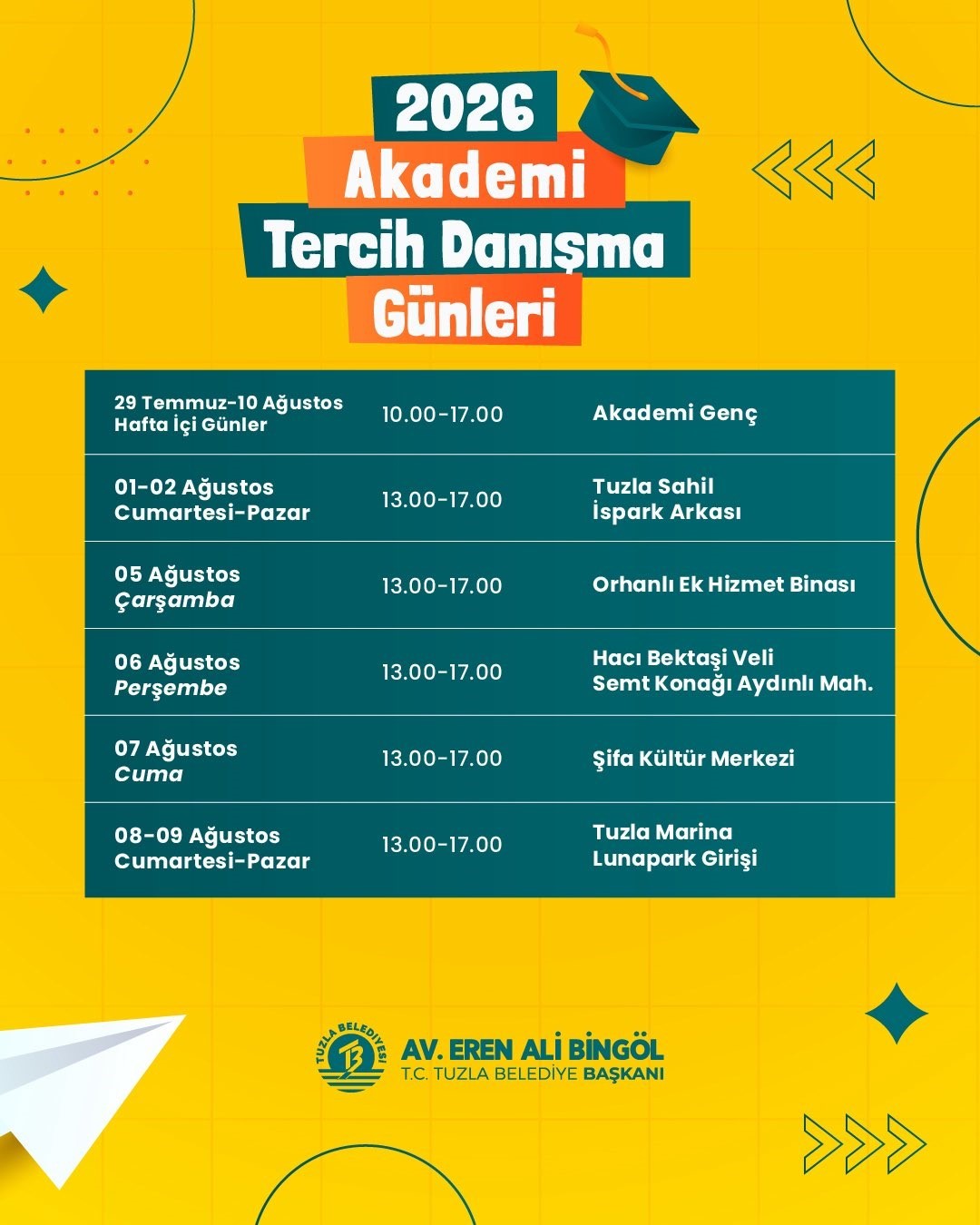 Tuzla Belediyesi 12 g&uuml;n boyunca tercih danışma desteği verecek