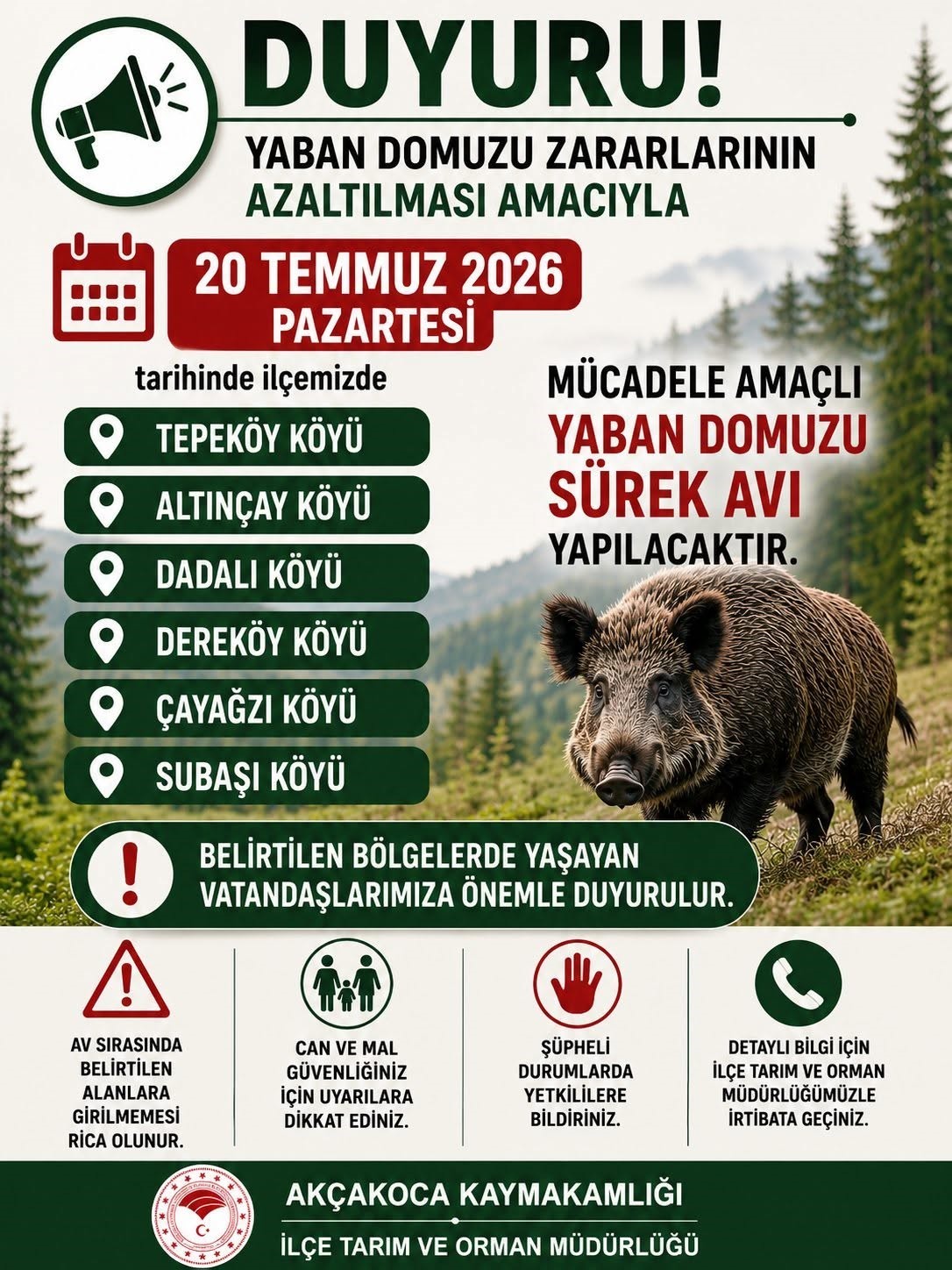 Akçakoca’da yaban domuzu sürek avı yapılacak