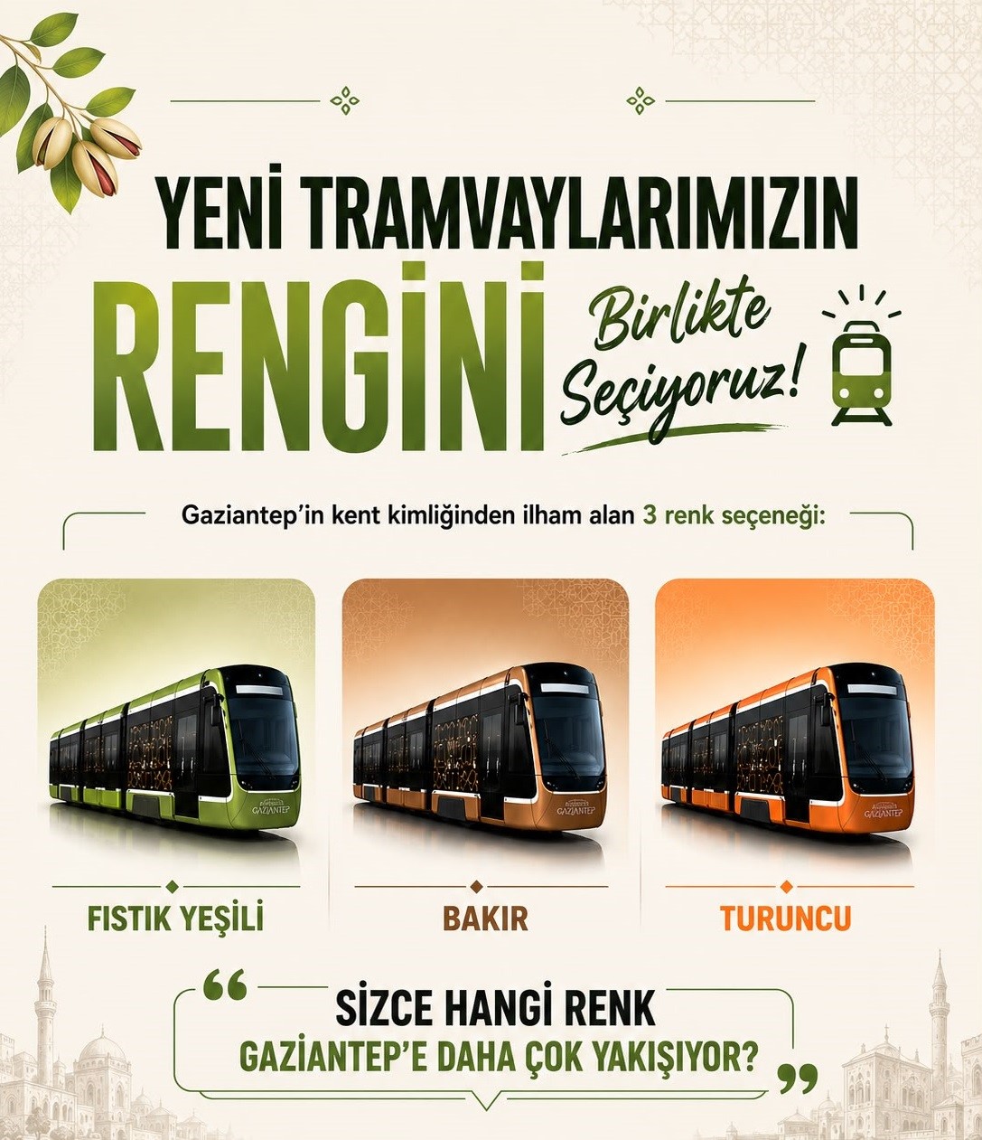 B&uuml;y&uuml;kşehir&rsquo;in şehre kazandıracağı yeni tramvayların rengi oylarla belirlenecek