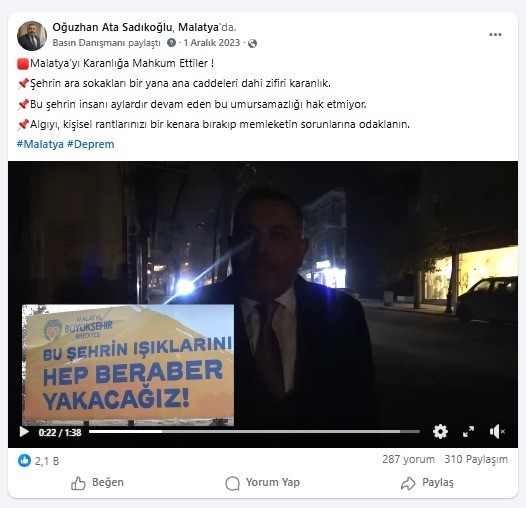 Sadıkoğlu’ndan 6 Şubat’tan bugüne Malatya için kesintisiz mücadele